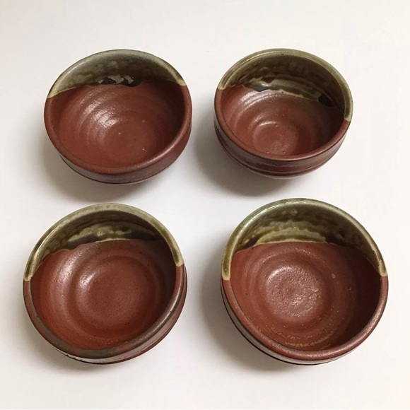 Japanese Studio Art Pottery SET OF 4 Tea Bowls Matcha Terra Cotta Brown Glaze - Picture 6 of 16